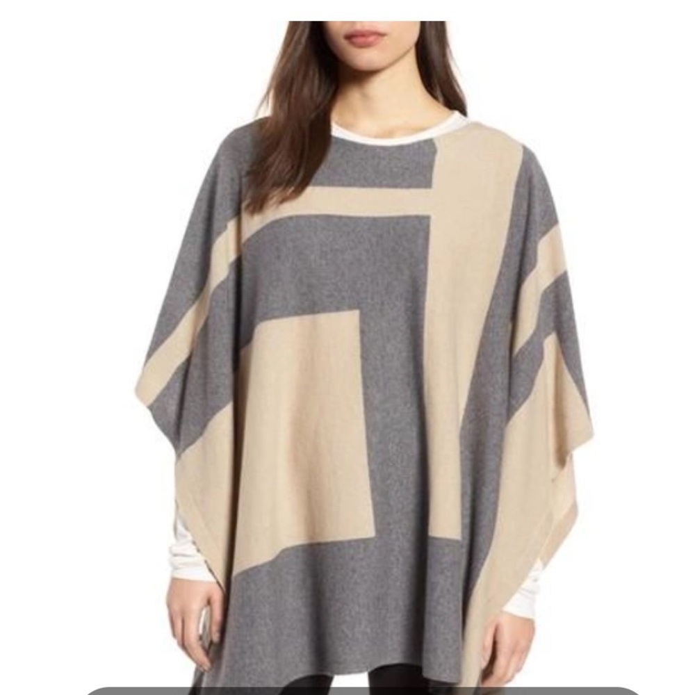 Eileen Fisher Colorblock cashmere blend poncho‎ in ash one size retail $498